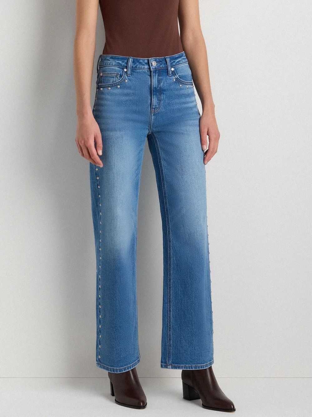 Quince Bella Stretch Studded Relaxed Straight Jeans Size 28